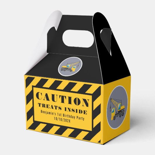 Kind's verjaardagsfeestje constructie truck dank u bedankdoosjes (Voorkant Zijde)