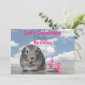 Kind's verjaardagsfeestje Leuke cavia roze bloemen Kaart (Staand voorkant)