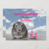 Kind's verjaardagsfeestje Leuke cavia roze bloemen Kaart (Voorkant / Achterkant)