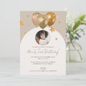 Kind's verjaardagsfeestje uitnodigen met foto kaart (Staand voorkant)