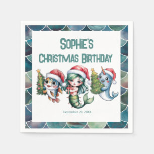 Kind's Zeemeermin 5e Kerstverjaardag Papier servet