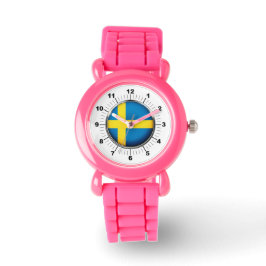 Kind's Zweden Vlag Roze Glitter Strap Watch Horloge