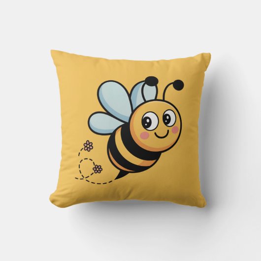 Kindvriendelijke Bij Mascotte met Gestippelde Staa Kussen (Voorkant)