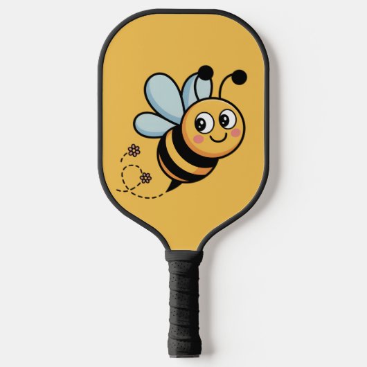 Kindvriendelijke Bij Mascotte met Gestippelde Staa Pickleball Paddle (Voorkant)