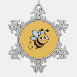 Kindvriendelijke Bij Mascotte met Gestippelde Staa Tin Sneeuwvlok Ornament