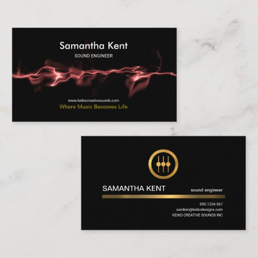 Kinetic Red Smoky Sound Waves Mengineer Visitekaartje (Voorkant / Achterkant)