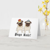 King and Queen Pug Cards (blanco) Kaart (Gele Bloem)