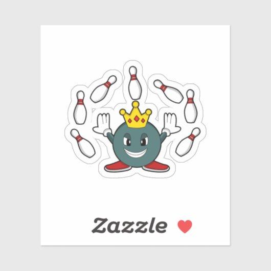 King bij Bowling met Bowling pin Sticker (Vel)