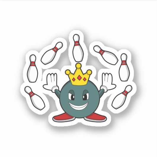 King bij Bowling met Bowling pin Sticker (Voorkant)