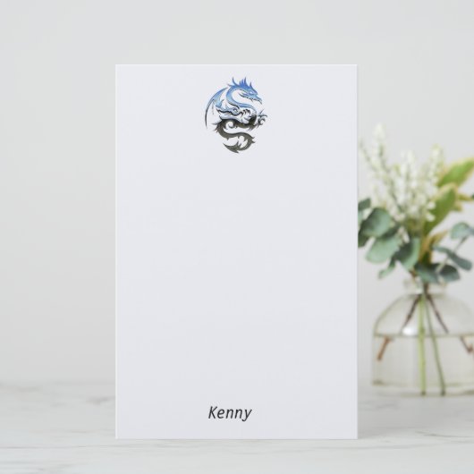 King Blue en Silver Dragon Stationery Briefpapier (Staand voorkant)