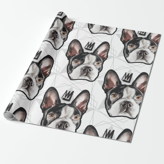 King Boston Terrier Pattern Cadeaupapier (Uitgerold)