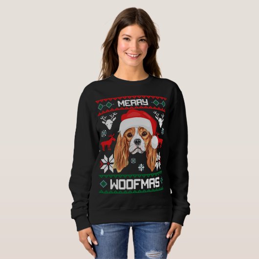 King Cavalier Charles Spaniel Merry Woofmas Trui (Voorkant volledig)