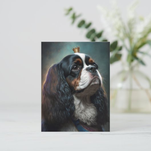 King Charles Cavalier Spaniel w/ Crown Briefkaart (Staand voorkant)