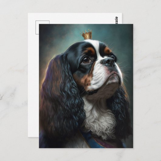King Charles Cavalier Spaniel w/ Crown Briefkaart  (Voorkant / Achterkant)