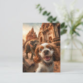 King Charles Cocker Spaniel in Ankor temple Feestdagenkaart (Staand voorkant)