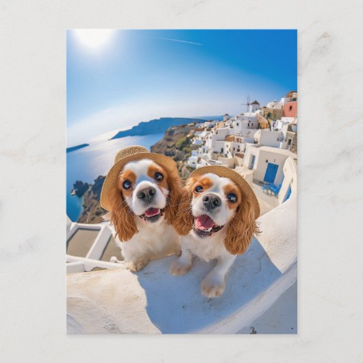 King Charles Cocker Spaniel in Santorini Feestdagenkaart (Voorkant)