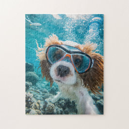 King Charles Cocker Spaniel rijdt in oceaan Legpuzzel
