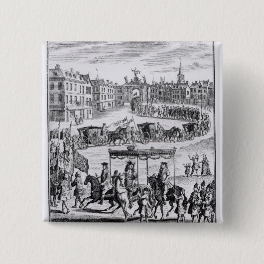 King Charles II Vierkante Button 5,1 Cm (Voorkant)