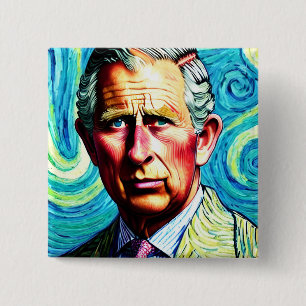 King Charles III 15 cm Square Badge Vierkante Button 5,1 Cm