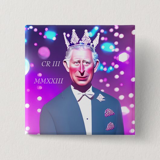 King Charles III 15 cm Square Badge Vierkante Button 5,1 Cm (Voorkant)