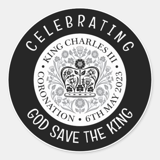 KING CHARLES III Coronation Black Ronde Sticker (Voorkant)