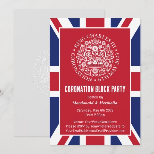 KING CHARLES III CORONATION Block Invitation Kaart (Voorkant / Achterkant)