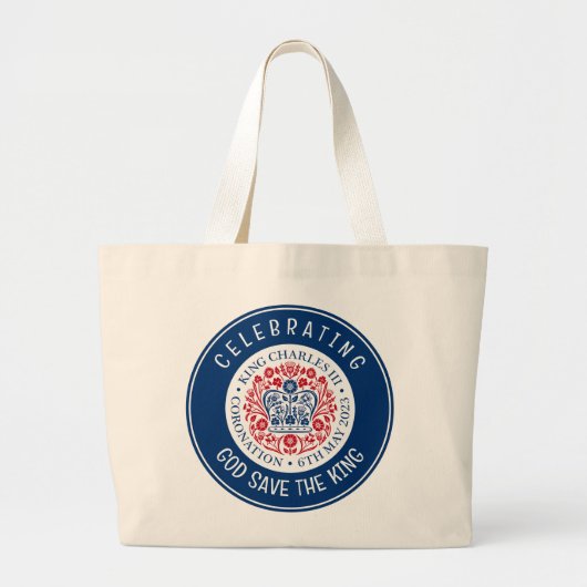 KING CHARLES III Coronation Blue Grote Tote Bag (Voorkant)