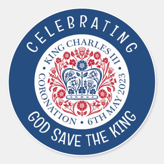 KING CHARLES III Coronation Blue Ronde Sticker (Voorkant)