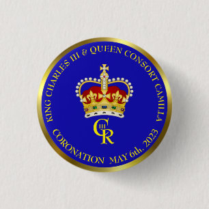 King Charles III Coronation Celebration 15 Cm Squa Ronde Button 3,2 Cm