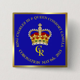 King Charles III Coronation Celebration 15 Cm Squa Vierkante Button 5,1 Cm