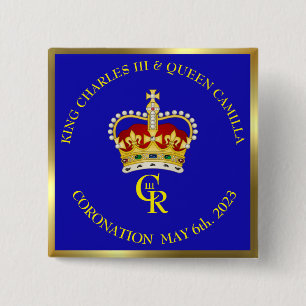 King Charles III Coronation Celebration 15 Cm Squa Vierkante Button 5,1 Cm