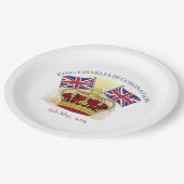 King Charles III Coronation Crown and Flags Paper Papieren Bordje (Gekanteld)