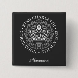 King Charles III Coronation Custom Name White Logo Vierkante Button 5,1 Cm