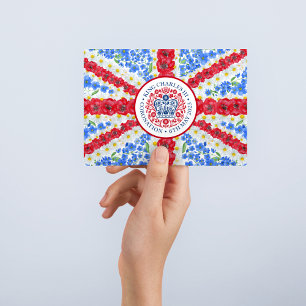 King Charles III Coronation Emblem Floral Vlag Briefkaart