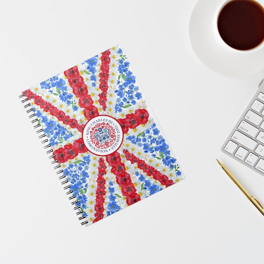 King Charles III Coronation Emblem Floral Vlag Notitieboek