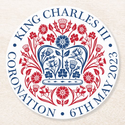 King Charles III Coronation Emblem Ronde Kartonnen Onderzetter (Voorkant)