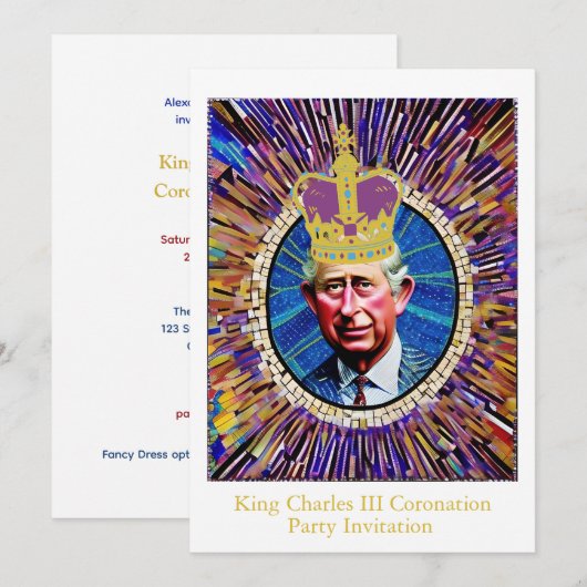 King Charles III Coronation Fun Custom Text Party Kaart (Voorkant / Achterkant)