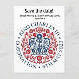 King Charles III Coronation logo sparen de datum Briefkaart