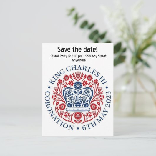 King Charles III Coronation logo sparen de datum Briefkaart (Staand voorkant)