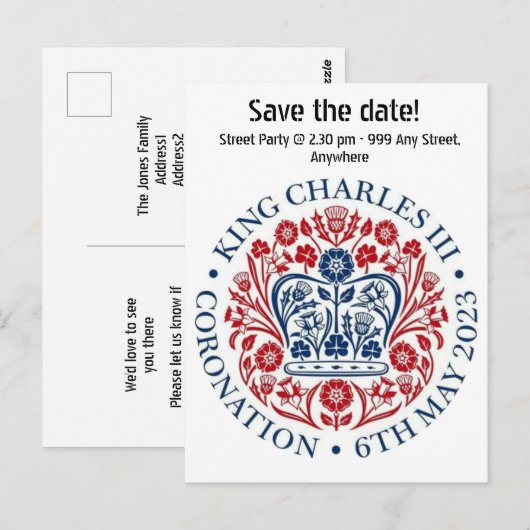 King Charles III Coronation logo sparen de datum Briefkaart (Voorkant / Achterkant)