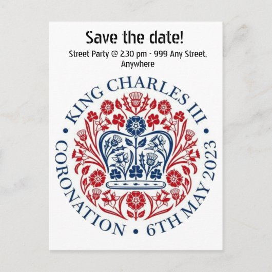 King Charles III Coronation logo sparen de datum Briefkaart (Voorkant)