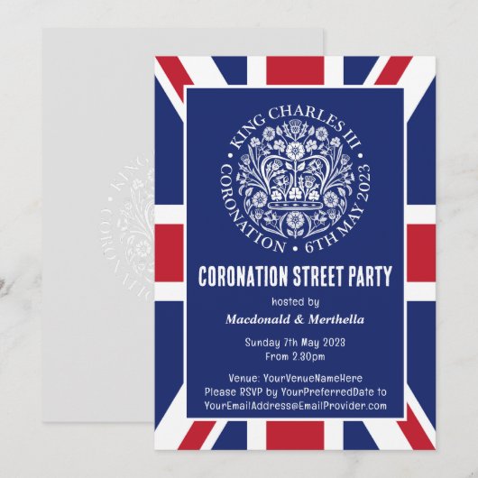 KING CHARLES III CORONATION Street Party Kaart (Voorkant / Achterkant)