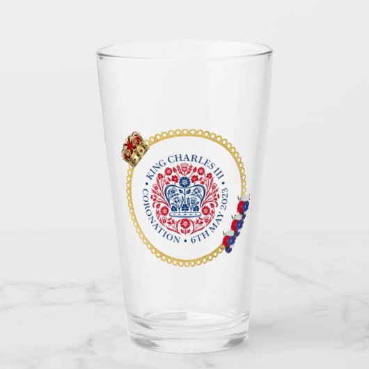 King Charles III Crown Coronation Glass Tumbler (Voorkant)