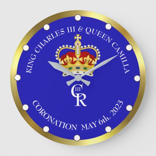 King Charles III en Queen Consort Camilla Clock Grote Klok (Voorkant)