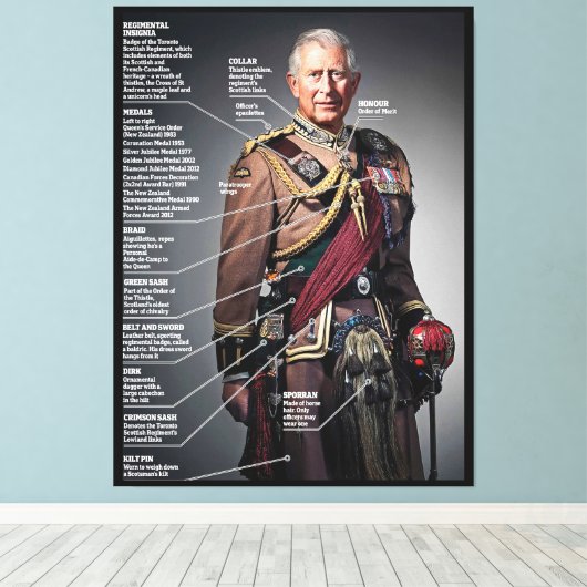 King Charles III Kolonel in Chief Toronto Scottish Canvas Afdruk (Insitu (Houten vloer))