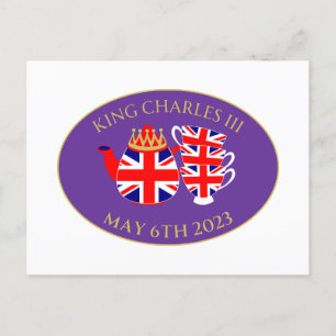 King Charles III Kroning Union Jack Theeset Briefkaart