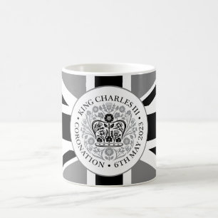 King Charles III Kroning Zwart Grijs Logo Koffiemok