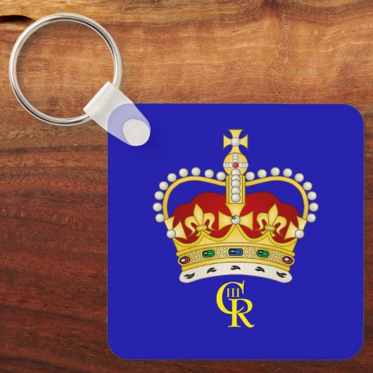 King Charles III Monogram en Crown Key Ring Sleutelhanger (Voorkant)