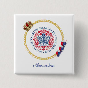 King Charles III Royal Coronation Logo — Eigen naa Vierkante Button 5,1 Cm