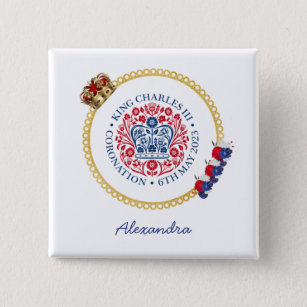 King Charles III Royal Coronation Logo — Eigen naa Vierkante Button 5,1 Cm